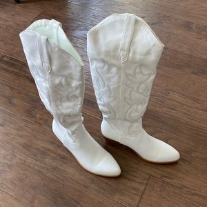 Vimisaoi Cowboy Boots, Pointed Toe Pull On Wide Calf Long Tall Block Chunky Heel